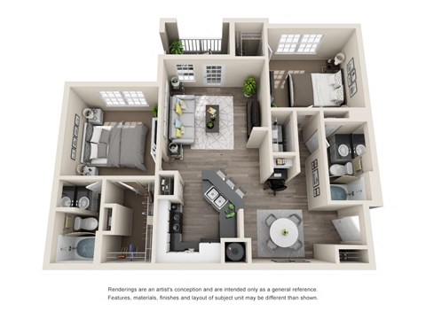 Floor plan for 2 beds, 2 baths, 1177 sqft
